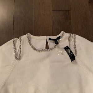 White House Black Market White Sweater with Silver Accents
